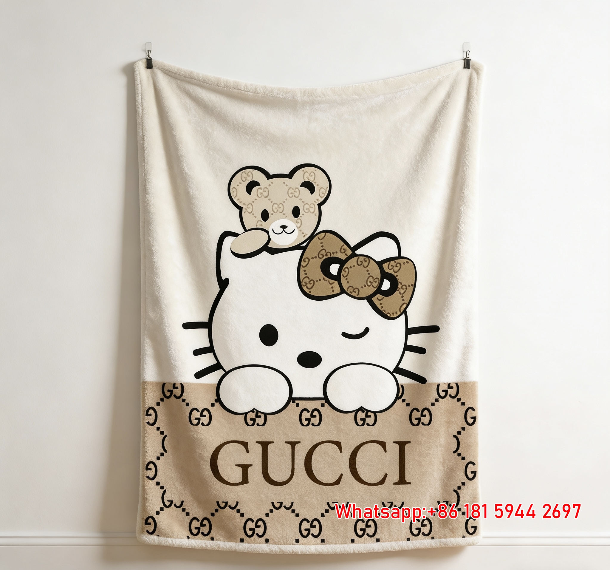 Luxury Hello Kitty x Teddy Bear Flannel Sofa Throw Blanket IMG_4721